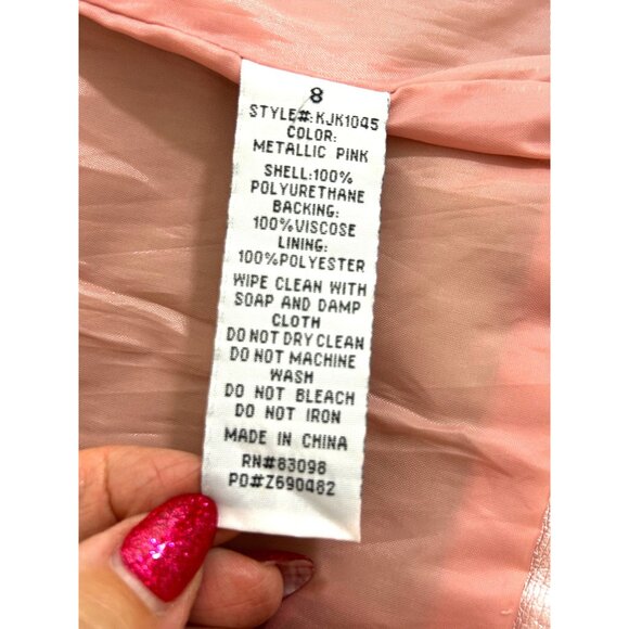 Ci Sono Kids Girl Moto Biker Jacket 8 Metallic Pink Faux Leather Zipper Pockets - Picture 5 of 14